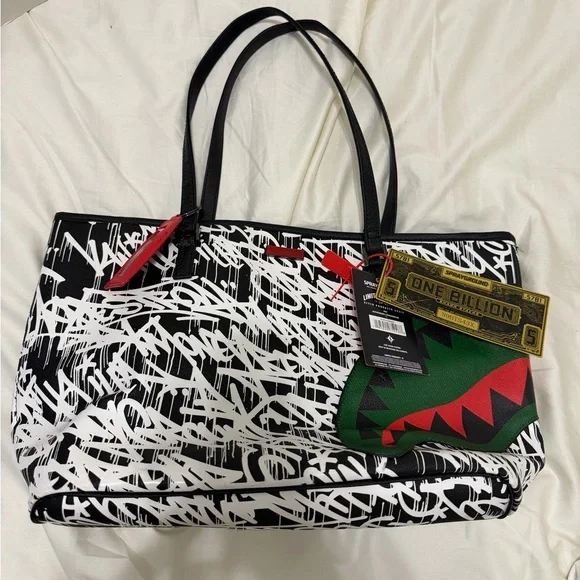 Sprayground Limited Edition Graffiti Print Tote Bag – Black & White | Like New - Picture 2 of 6